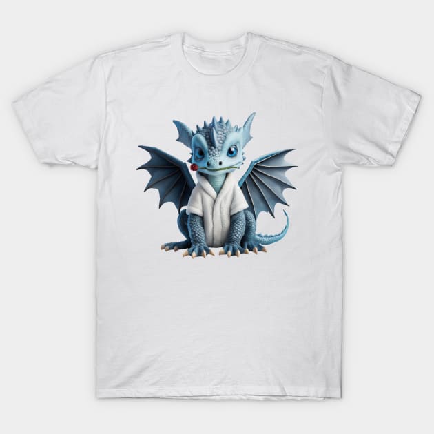 Cute Blue Baby Dragon with a Red Rose T-Shirt by Cuteopia Gallery